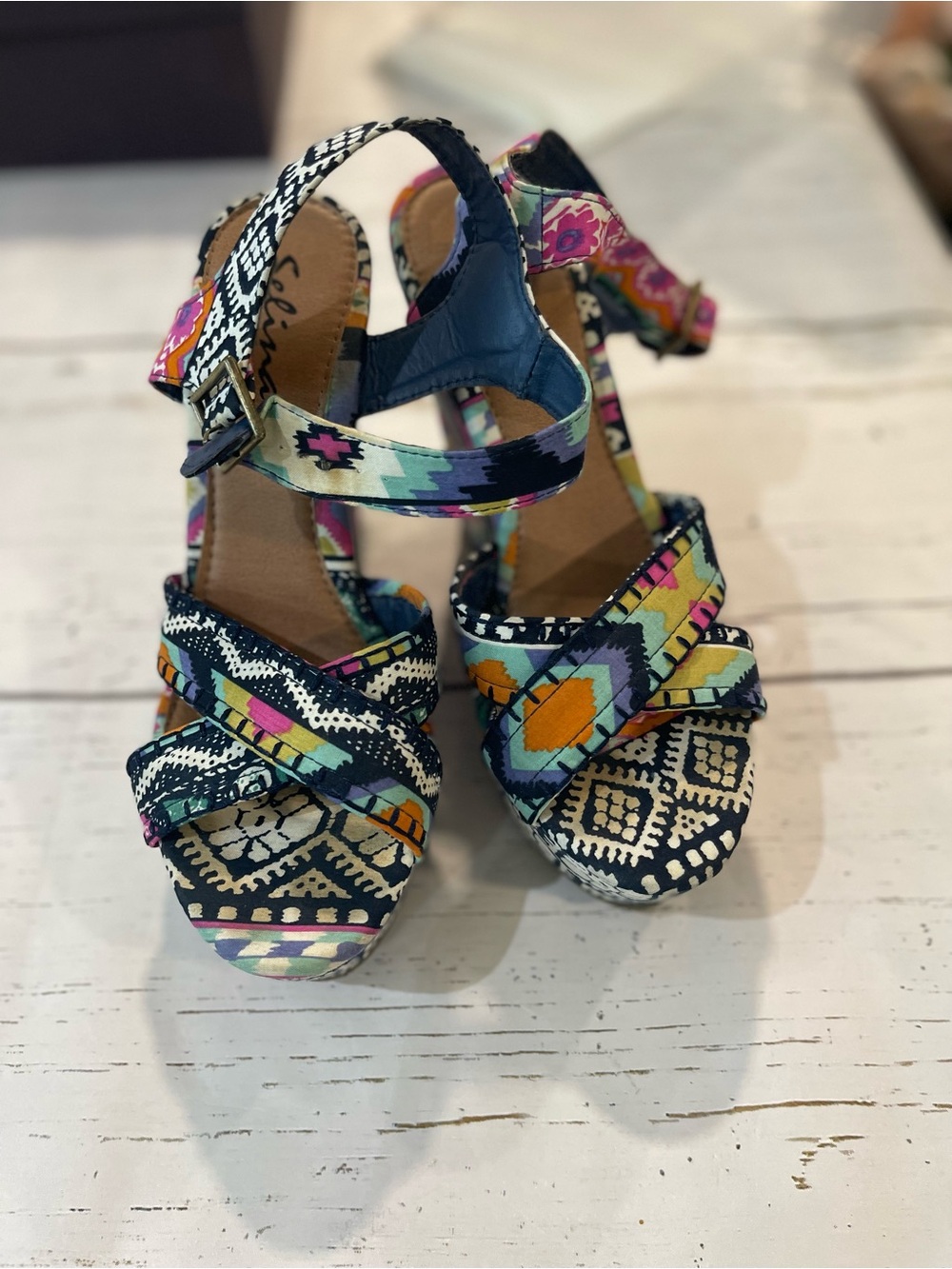 Seychelles Size 8 Multicolor Boho Print Platform Wedge Sandals